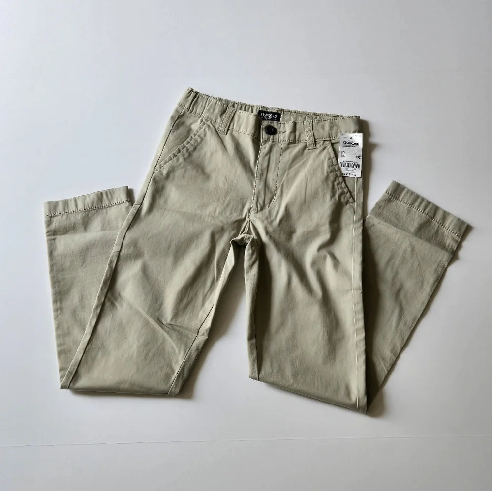 NWT OshKosh B'gosh Boys Khaki Chino Pants Size 10S Adjustable Waist